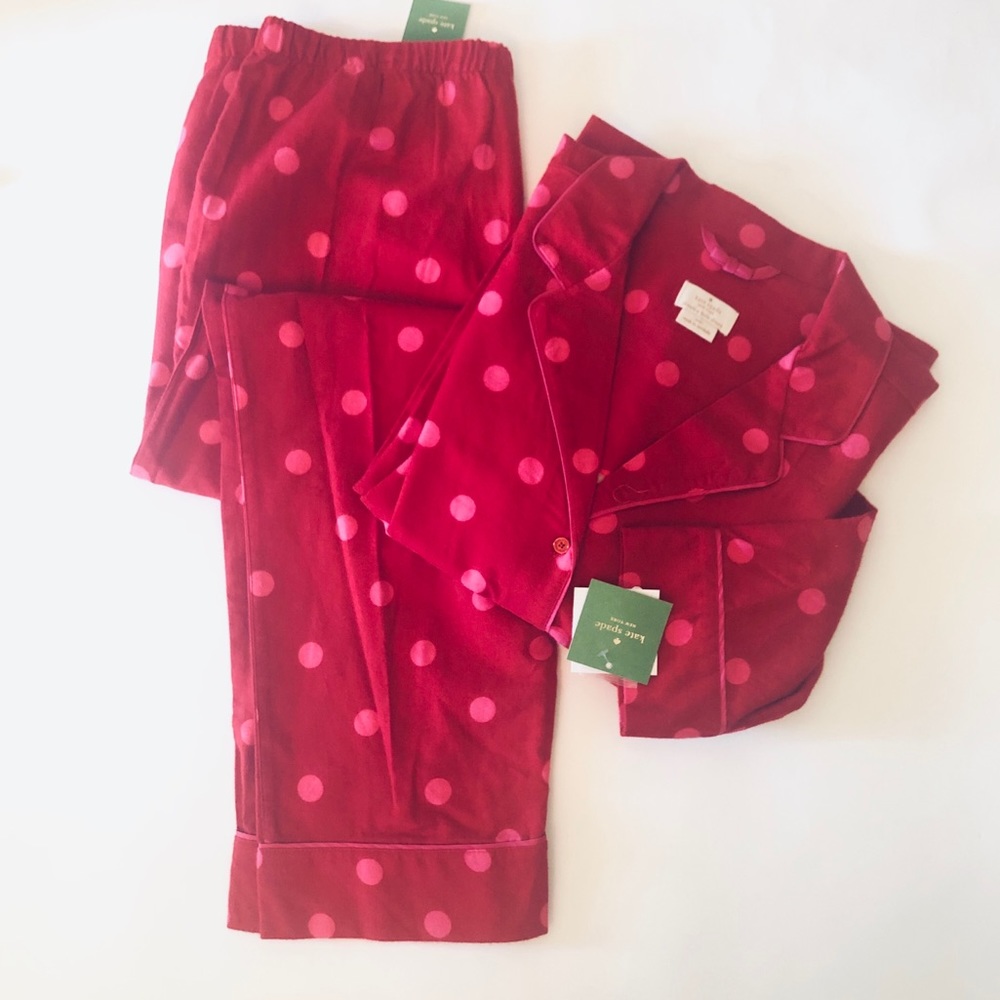 Kate Spade Red Pink Flannel Pajama Set L XLNew - Picture 8 of 8